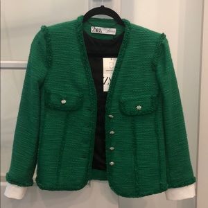 Zara Green Blazer with Gem Button Detail